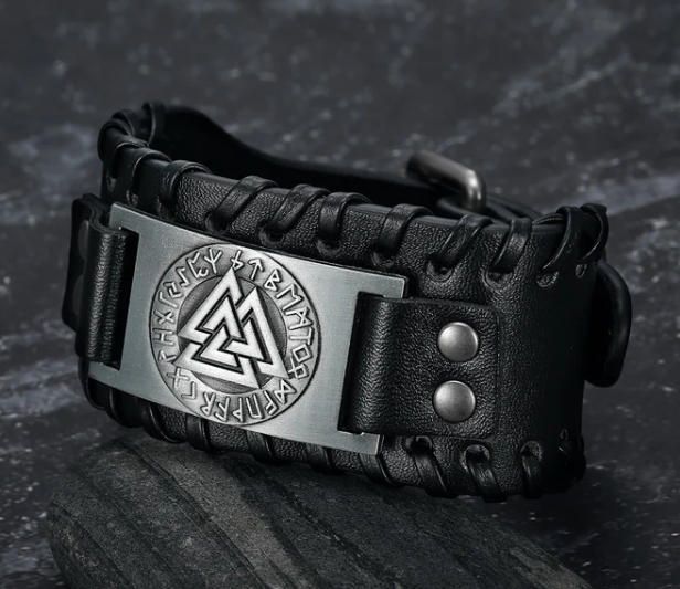 Nordic Viking Totem Triangle Energy Men'S Leather Bracelet