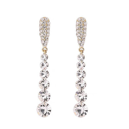 Sterling Silver Needle High-Grade Long Rhinestone Tassel Earrings