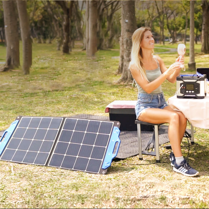 [US Direct] ATEM POWER AP-SPSP-UFA 100W Portable Solar Panel Monocrystalline Solar Cells Foldable Suitcase Solar Charger Compatible with Generators Power Station for RV Outdoor Camping