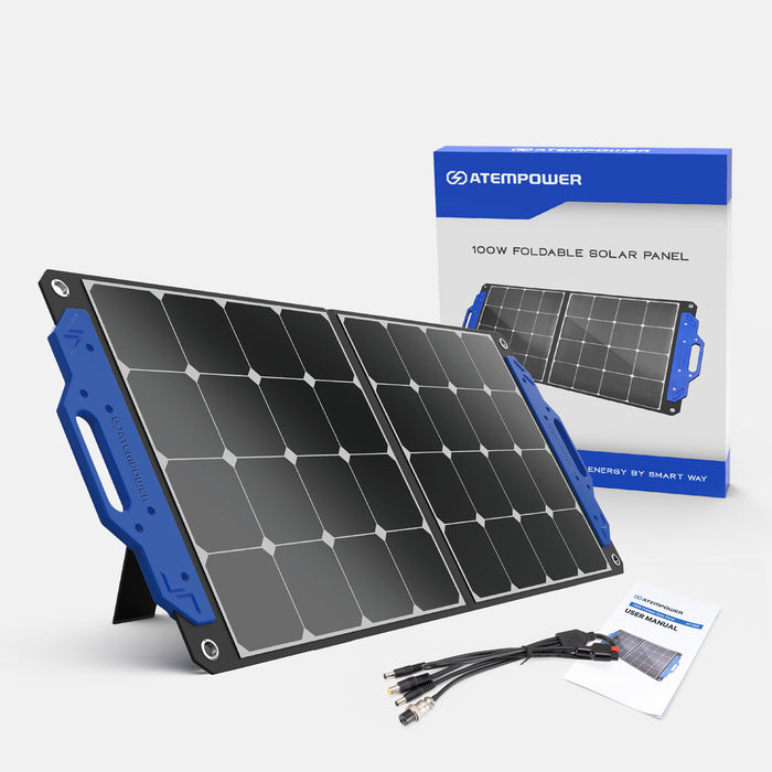 [US Direct] ATEM POWER AP-SPSP-UFA 100W Portable Solar Panel Monocrystalline Solar Cells Foldable Suitcase Solar Charger Compatible with Generators Power Station for RV Outdoor Camping