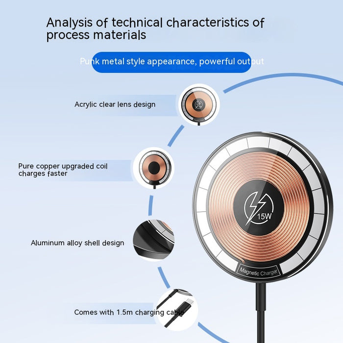 Transparent Magnetic Wireless Charger Phone Electrical Desktop round Fast