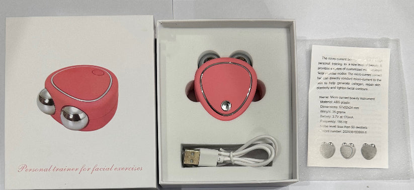 Portable Facial Micro-Current Beauty Instrument for Lifting Thinning and Reducing Edema with Double Roller Massager