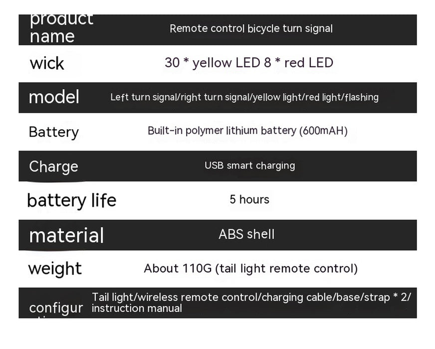 Bicycle USB Charging Wireless Remote Control Steering Taillight Detachable Night Riding Warning Cycling Fixture
